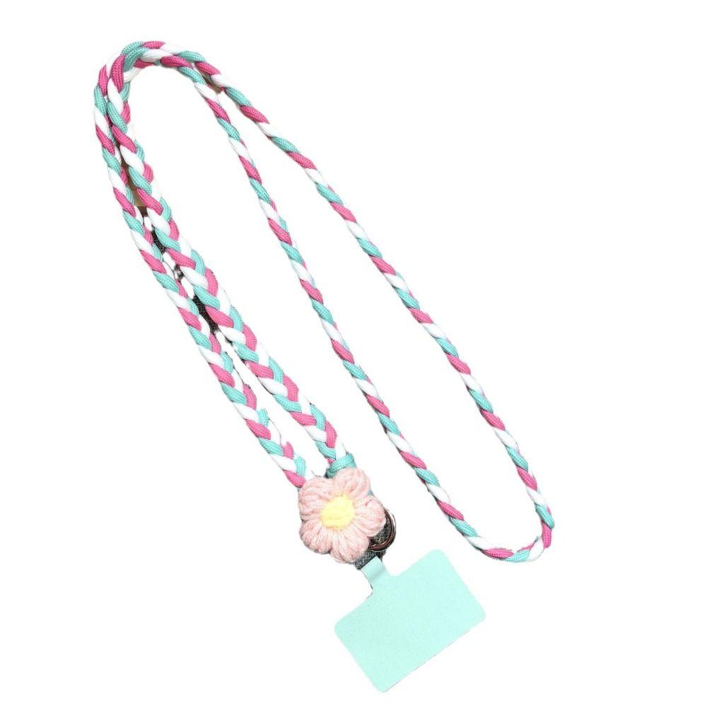 120cm Phone Holder Strap Flower Braided Hanging Rope Ins Mobile Phone Lanyard  Women