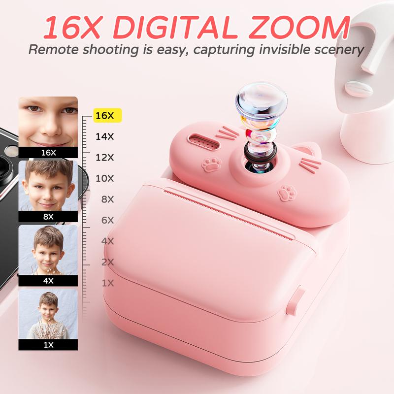 Kids Camera Instant Print 16x Cat Camera With Printing Paper 1080p Rabbit Toy Cameras Christmas Birthday Gifts For Kids