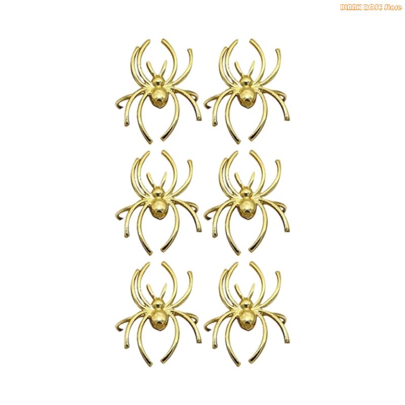 

K1AE Pack of 6 Multipurpose Spiders Shaped Decorations Halloween Themed Napkin Rings Metal Home Table Accessories золотий