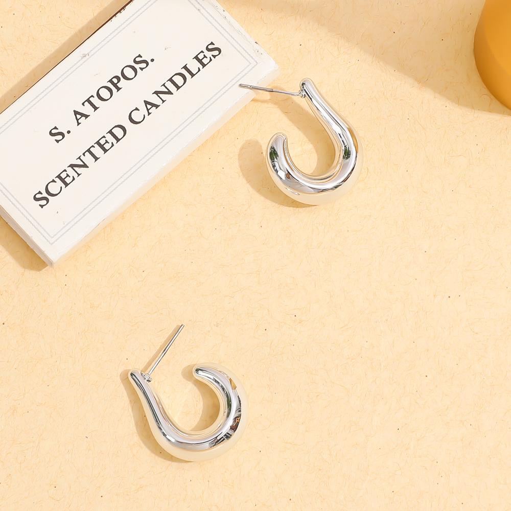 Trendy Water Drop Pattern C-shaped Earclip Threaded Stud Earrings Set Personalized Earrings Sexy Atmosphere Stud Earrings Set