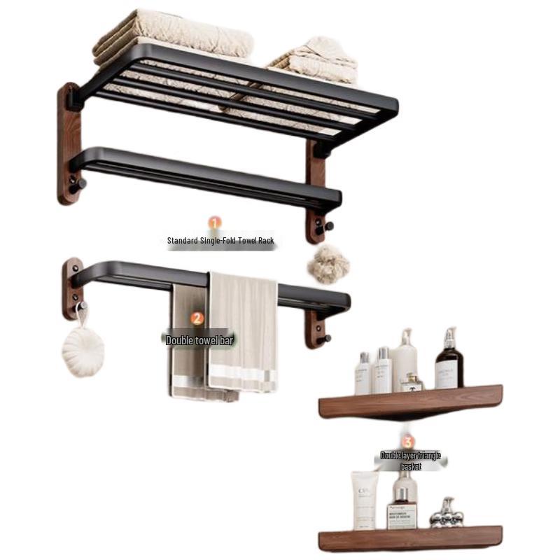 HANDUNYOU Black Walnut Bathroom Towel Rack Set