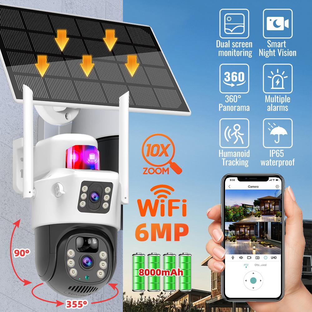 

IR Night Vision Surveillance Camera Wireless Dual Lens Security Camera 6MP Human Tracking Solar Charging Bulit-in Battery Cam 1