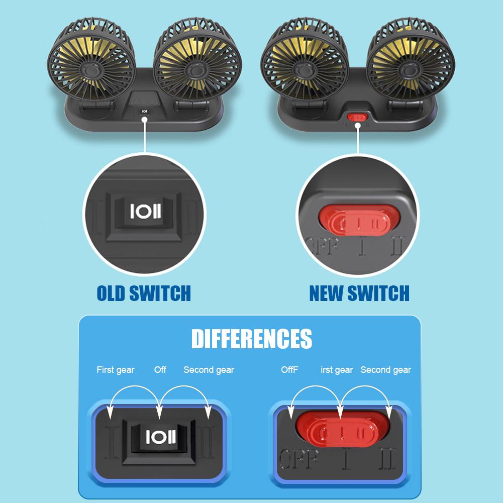 5/12/24V Electric Car Fan Dual Head Mini Air Circulators 360 Rotatable 2 Speed USB for Car Truck SUV RV Cranes