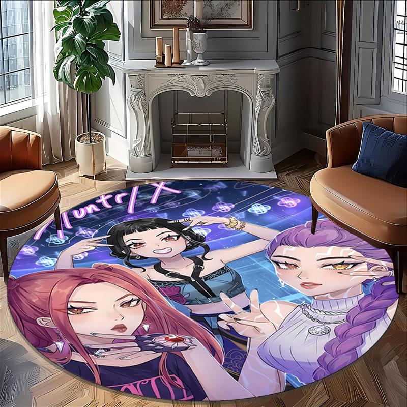 1pc KPop Demon Hunters15 Print Round Carpet Chair Round Carpet Suitable for Bedroom Living Room Home Decorative Carpet