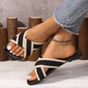 Stylish Black and White Strappy Flat Sandals - Elegant Open-Toe Design with Adjustable Straps, Perfect for Summer and Beach Wear