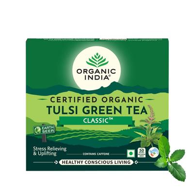 ORGANIC INDIA Tulsi Green Classic 50 Tea Bags With Antioxidant-Rich Blend For Refreshing Daily Wellness And Smooth Green Tea Experience