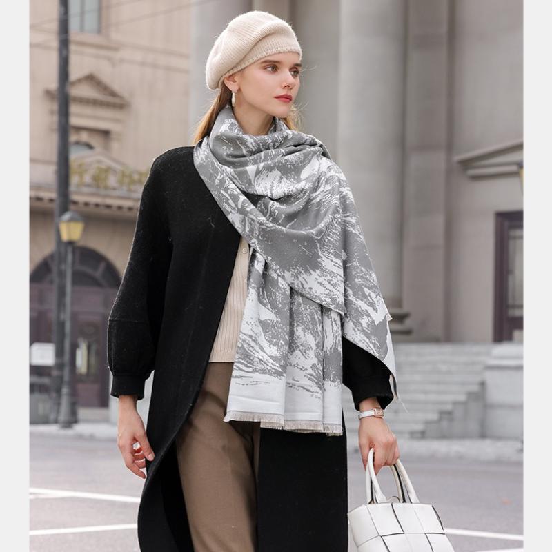 Winter Knitted Thick Women Scarf Tie-dyed Design Cashmere Shawls Lady Warm Wrap Short Tassel Scarves