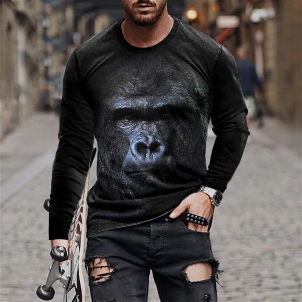 Vintage Long Sleeve T Shirt For Men Animal 3d Print Top Summer Men'S Casual Oversized O Neck Pullover Fashion Male Clothes
