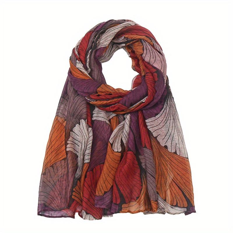 Leaf Print Polyester Muslim Scarf Year Round Vintage Color Block Bohemian Shawl Women s Warm Hijab Scarf