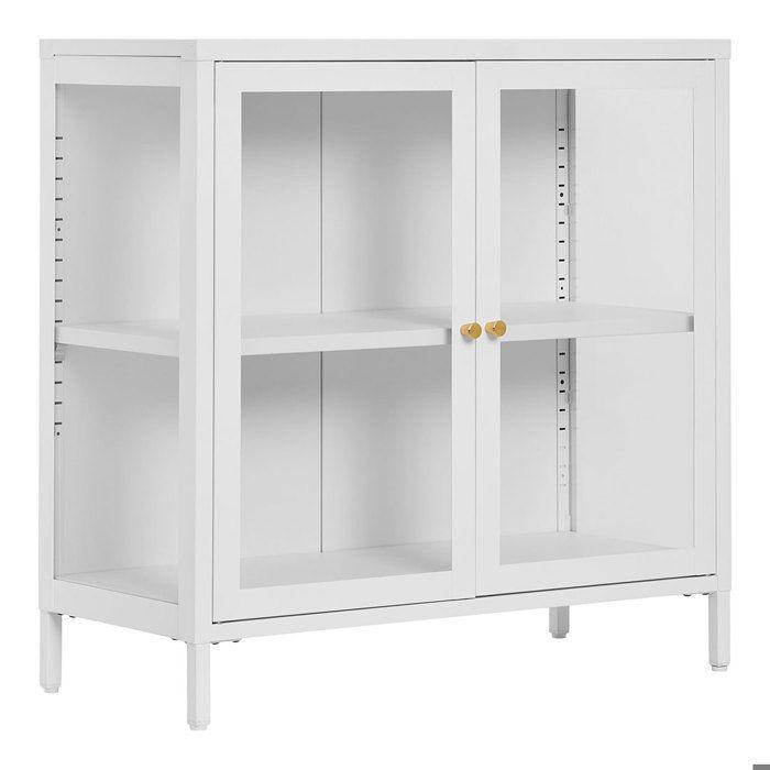 Buffet - EBUY24 - KITY - 2 Glass Doors - White Metal - 80x35x80 Cm
