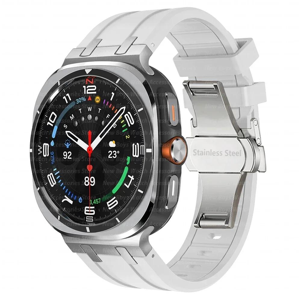 Luxury Sports Rubber Band for Samsung Galaxy Ultra Watch 47mm Curved End Silicone Strap for Samsung Ultra 7 47 47MM Men Bracelet