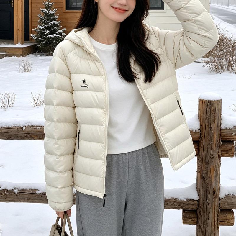 Rib down jacket women's new light and thin duck down annual short winter hooded women's coat
