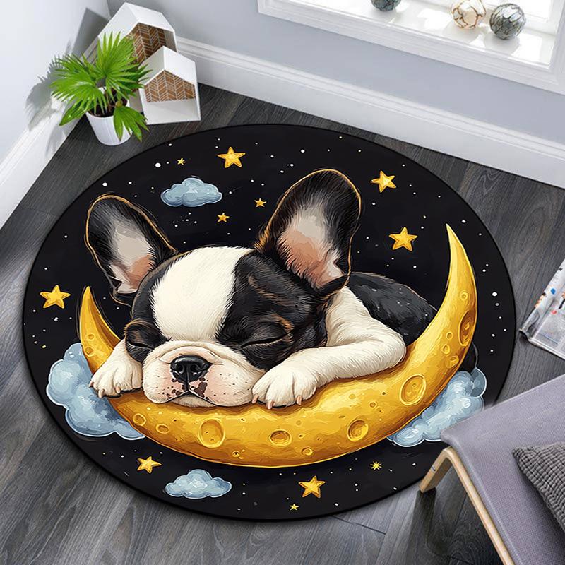 Sleeping Puppy Round Area Rug,Carpet Rug for Living Room Bedroom Sofa Playroom Decor,Non-slip Floor Mat
