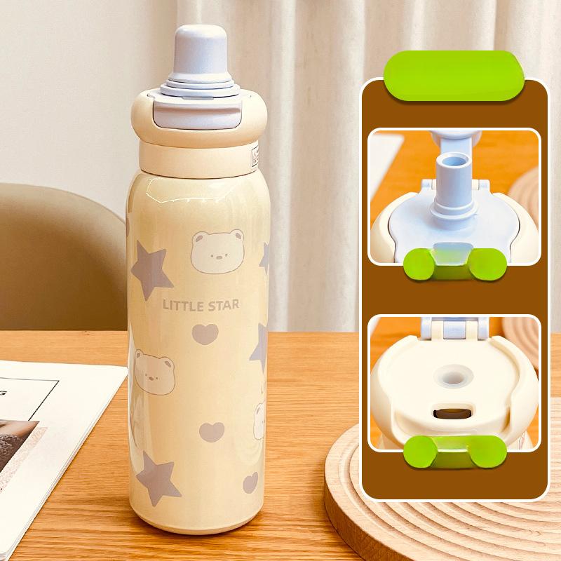 New Stylish Thermos Cup Big Cap Double Drinking Cup Double Stainless Cup Cute Handle Portable Accompanying Cup 620ml