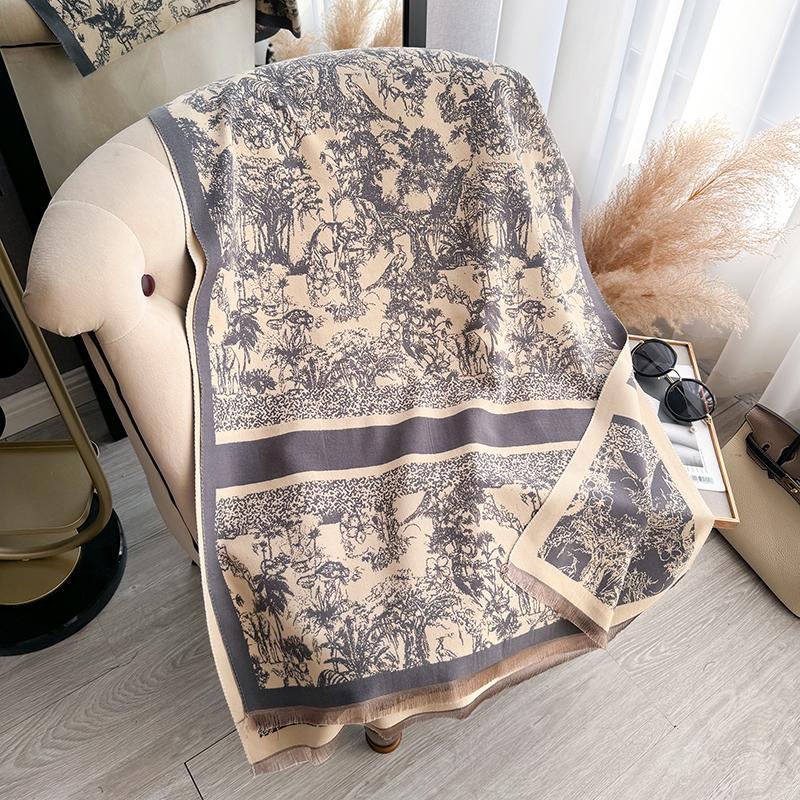 New Women Two-Sided Print Scarf Imitation Cashmere Soft Warm Pashmina Shawl Winter Coldproof Windproof Blanket Scarf