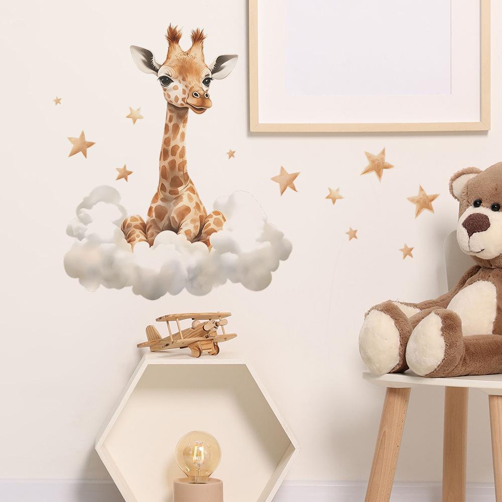 Giraffe Clouds Stars Wall Sticker Self-Adhesive Removable for Bedroom Living Room Hallway Closet Dorm Home Decor Art