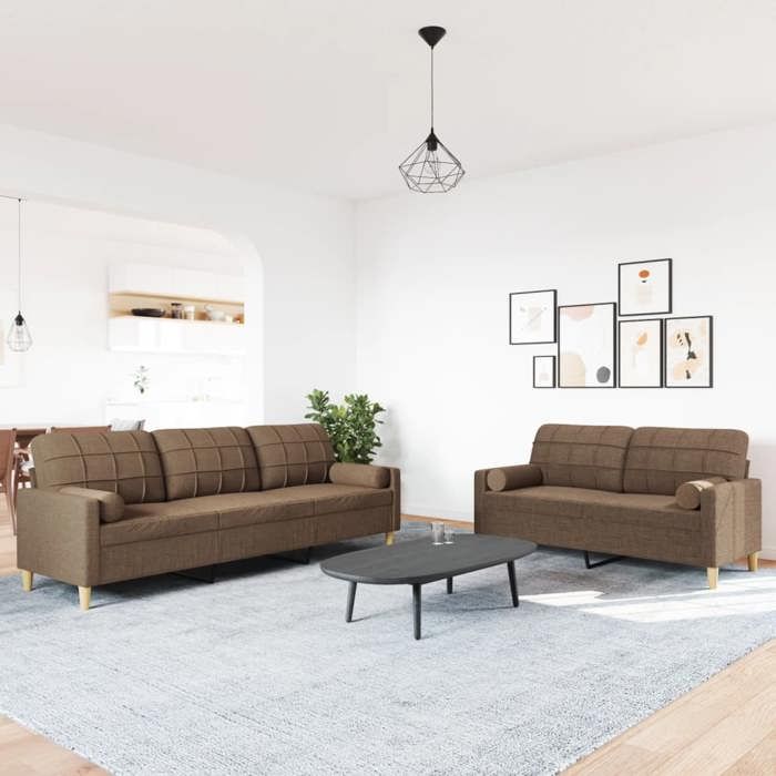 VidaXL Ensemble de canapés 2 pcs avec coussins décoratifs marron tissu, canapé, siège de canapé, canapé relax, canapé 3278338