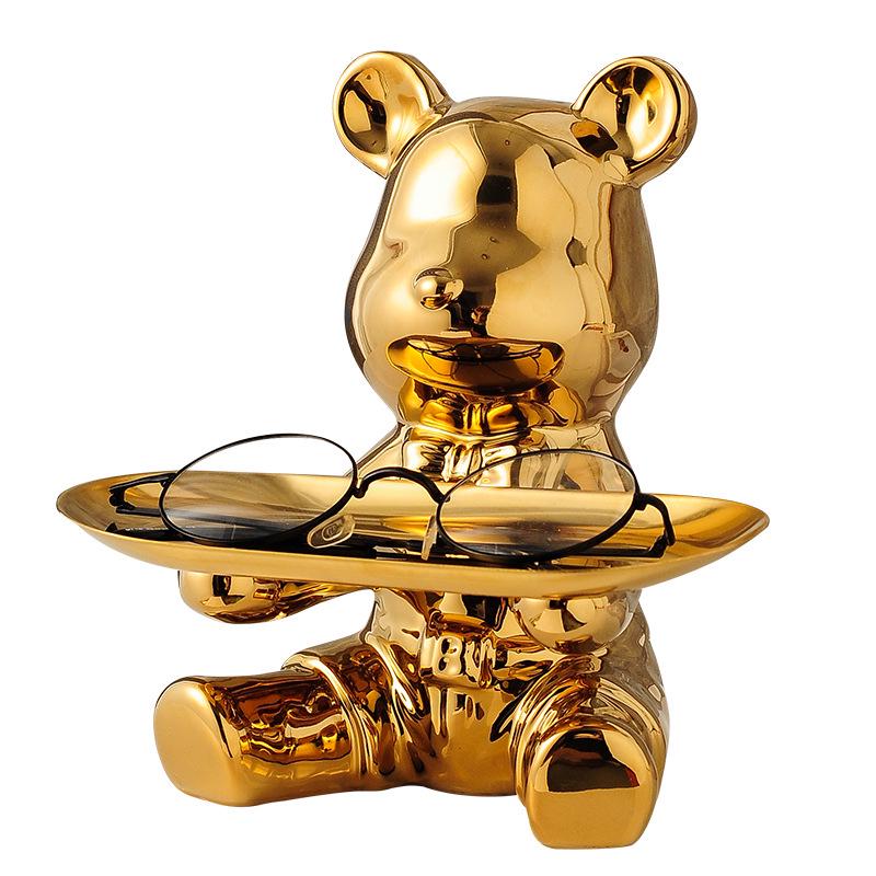 Elegant Ceramic Bear Storage Tray & Piggy Bank - Hallway Shoe Cabinet & Living Room Decor