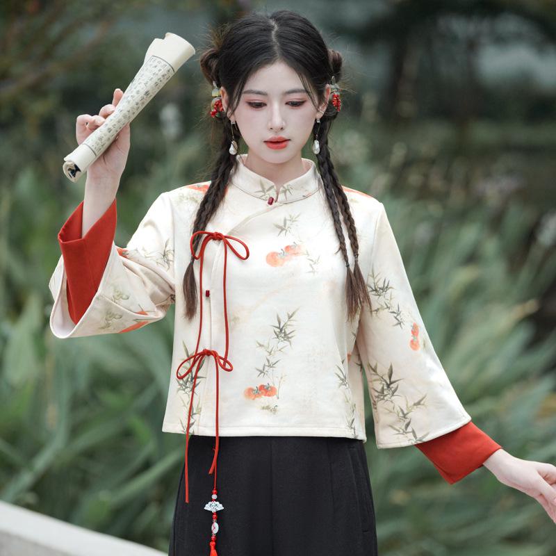 Elegant Velvet Tang Suit: Chinese-Style Retro Hanfu Cheongsam Top for Autumn/Winter