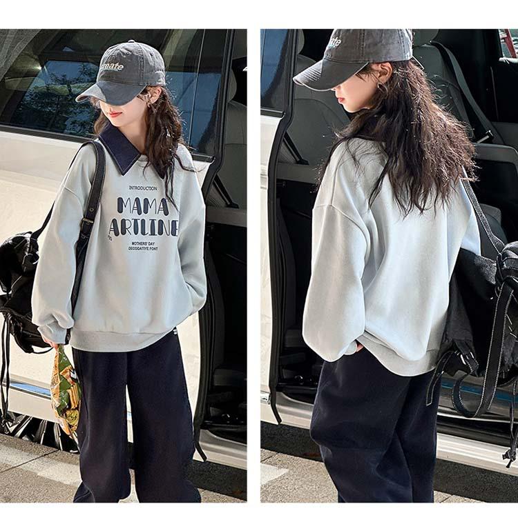 Herbst 2025 Mädchen-Sportbekleidung: Modisches Sweatshirt mit Buchstabenrevers und Hosen-Set