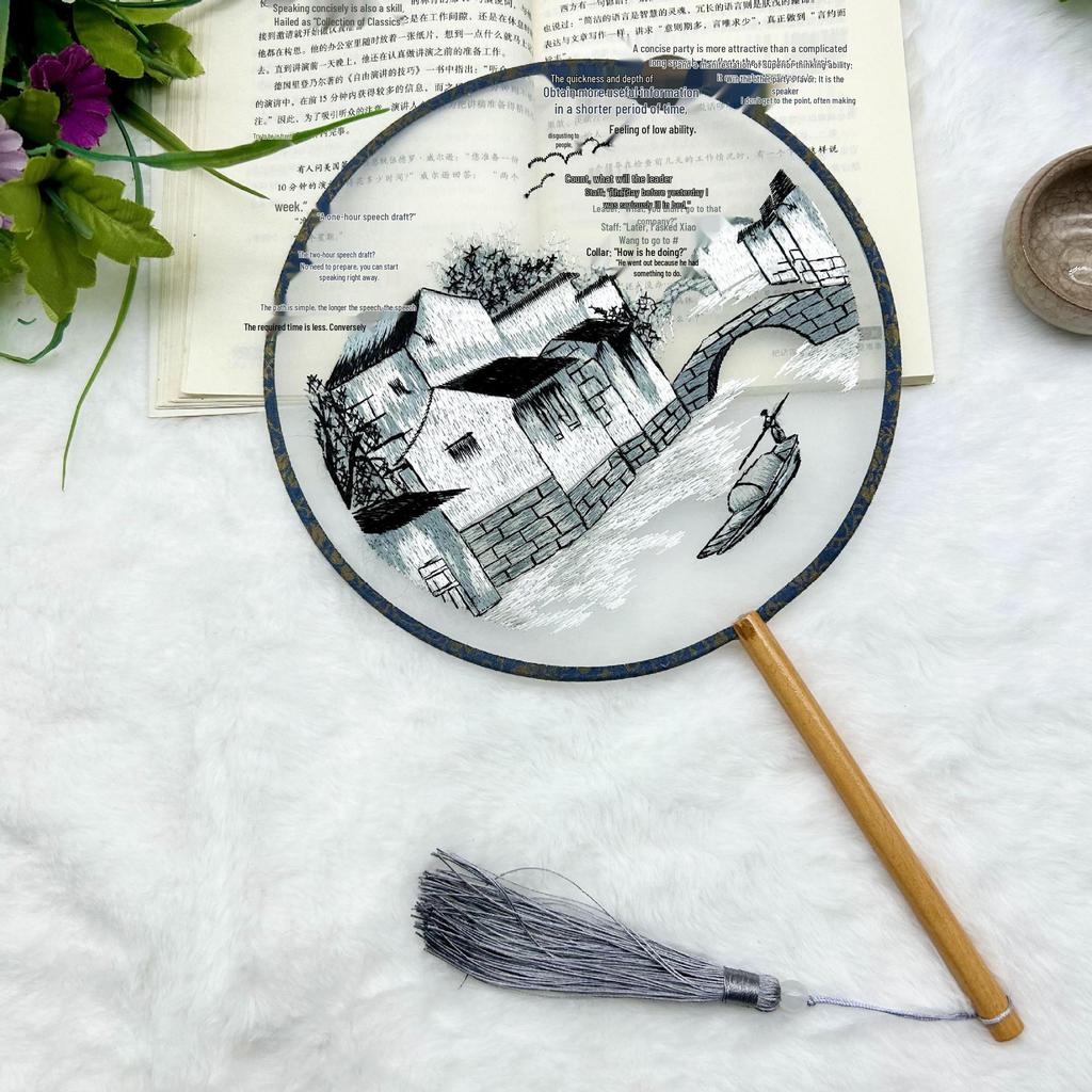 Ancient Style Single-Sided Suzhou Embroidery Dance Fan