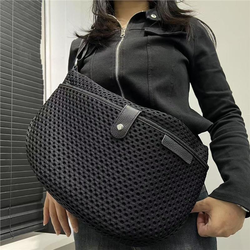 Split Nylon Casual Oblique Span Bag Retro Splicing Mesh Lightweight Shoulder Handbag