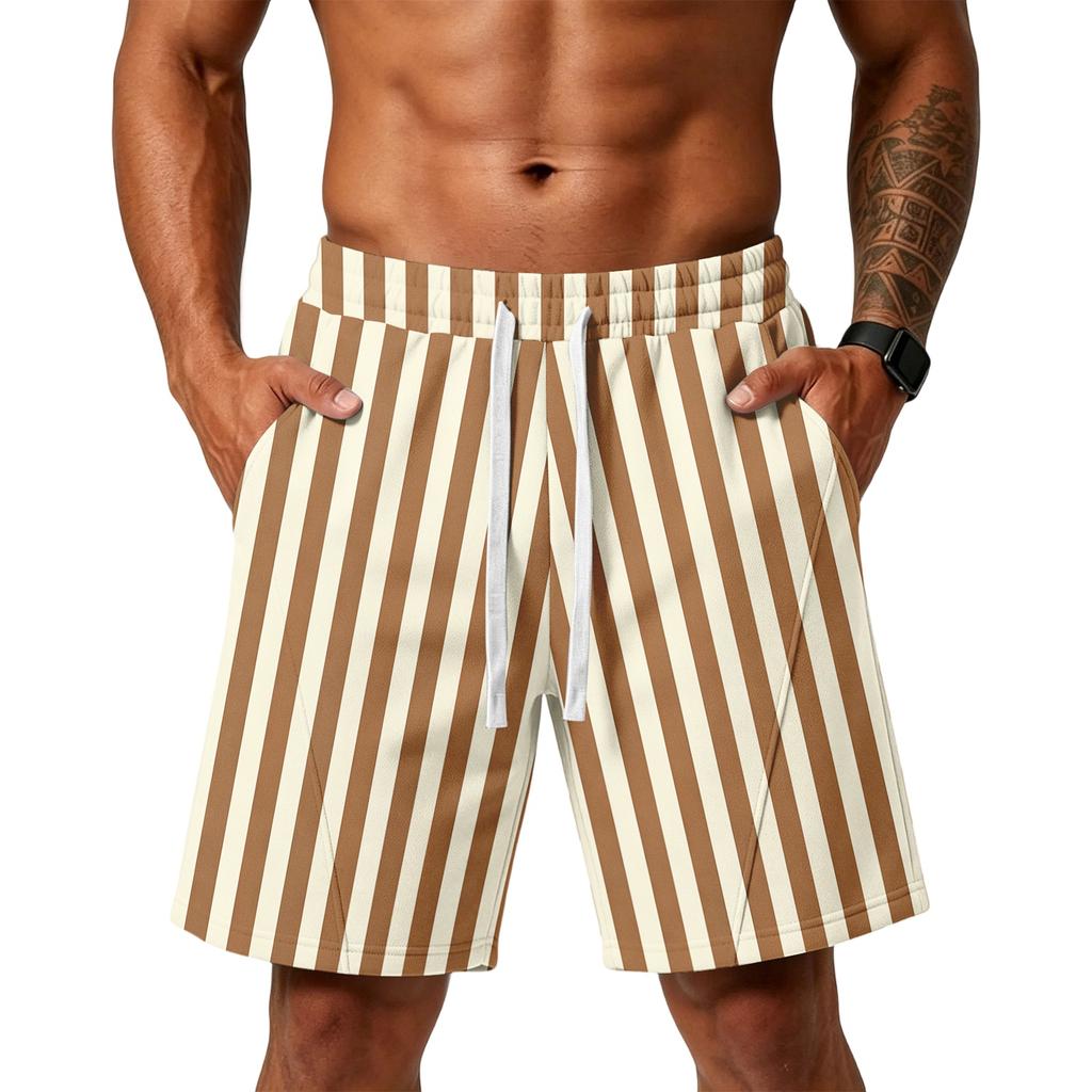 Herren Gestreifte Print Locker Trainings-Gym-Strandshorts mit Taschen und verstellbarem Kordelzugbund