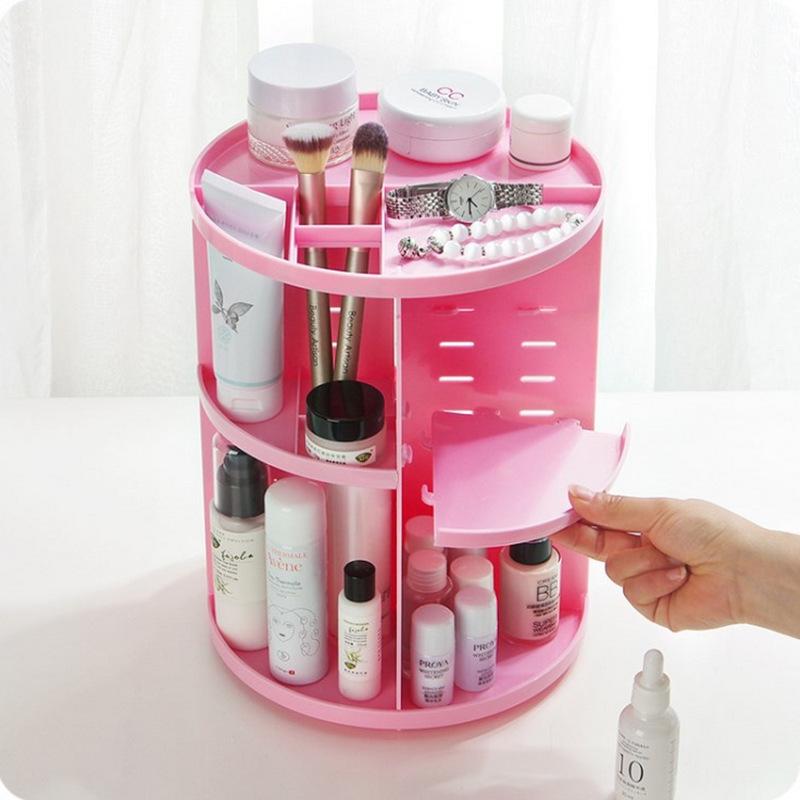 360° Rotating Makeup & Skincare Organizer - Round Plastic Cosmetic Storage Rack