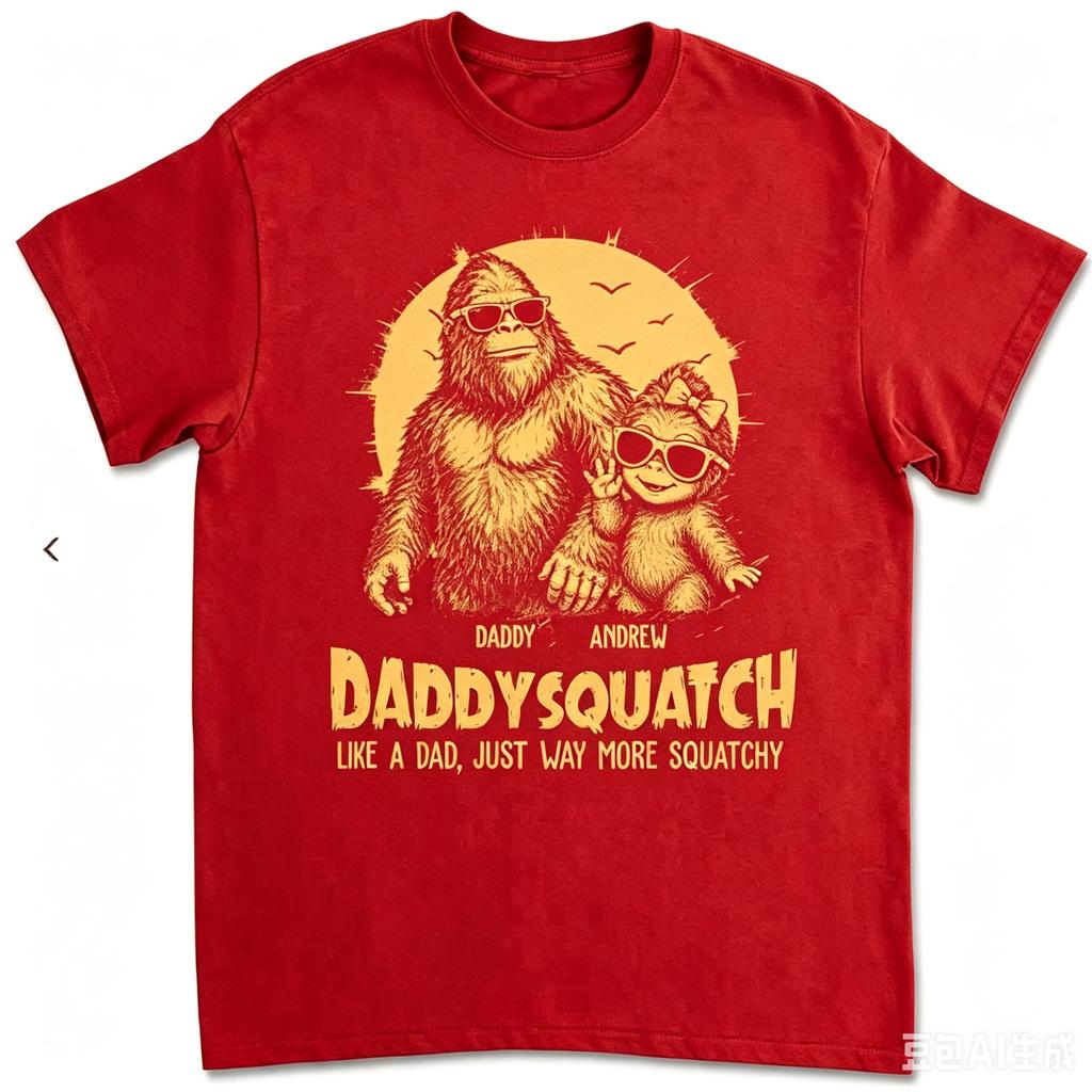 Squatchy Papa Personalized Shirt Funny Bigfoot Papa Shirt 2026 Summer Unisex Unisex 100Cotton Street Wear Y2K Oversized Tshirt