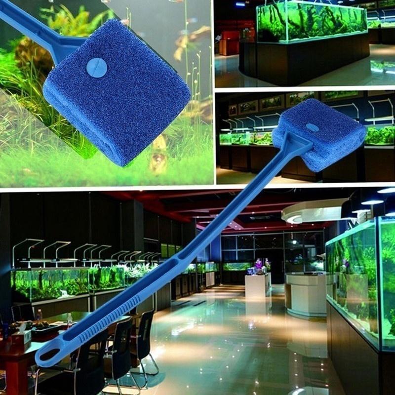 40cm Aquarium Brushes Long Handle Double-edged Plastic Glass Algae Cleaning Brush Aquarium Fish Tank Accessories Color Random