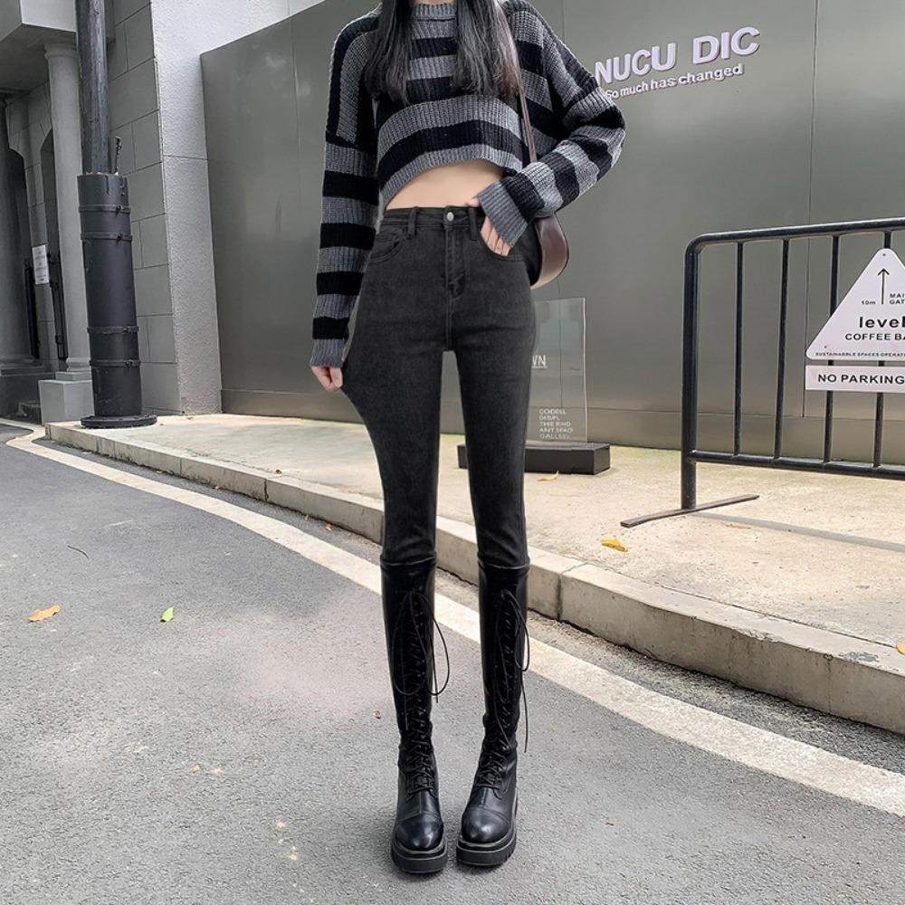

Autumn and winter new jeans women s pencil pants high waist high and thin versatile ins small feet pencil pants 32 черный серый