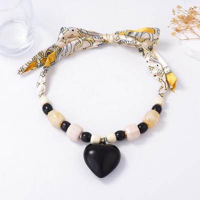 European and American Simple and Fashionable Silk Scarf Type Beaded Exaggerated Love Pendant Necklace Versatile Daily Wear Women's Necklace