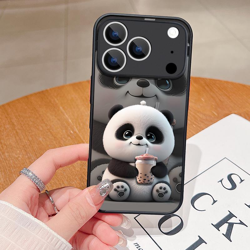 Cute 3D Embossed Panda Pattern Phone Case For iPhone 17 Pro Max Funda iPhone 16 Pro Max 13 15 14 17 Air 16e Matte Back Cover Coque