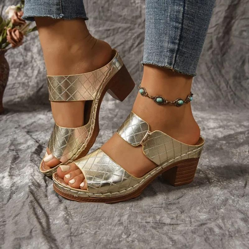 Ladies Shoes 2025 Summer Rome Women's Slippers Outdoor Platform Chunky Heel Sandals Plus Size Comfortable Daily Casual Slippers
