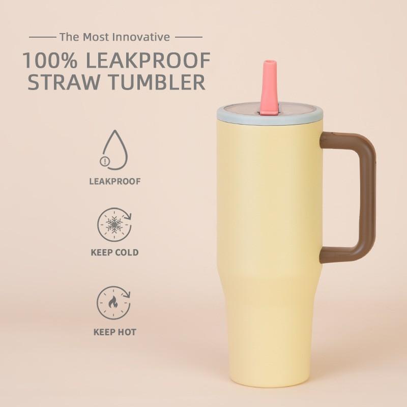 1200ml Double Wall Vacuum Insulated Travel Tumbler With Leakproof Foldable Straw Lid Car Office Outdoor