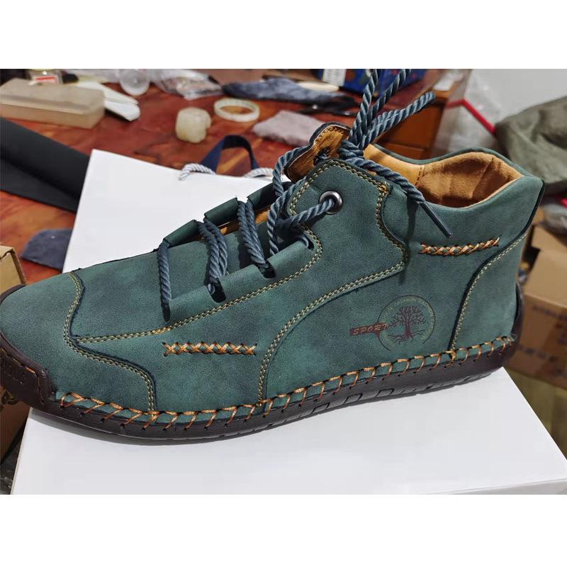 Fashion Men's Shoes Short Boots Handmade Leather Boots High Top Leather Flat Bottom Outdoor Workwear Casual Shoes Large Size Board Shoes