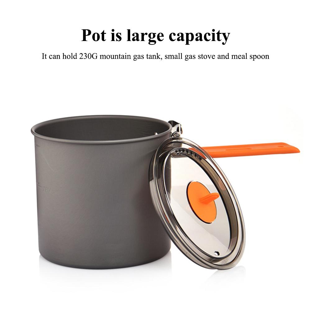 1600ml Camping Pot Energy-gathering Portable Aluminum Alloy Pot Cooking Utensils For Outdoor Hiking Backpacking