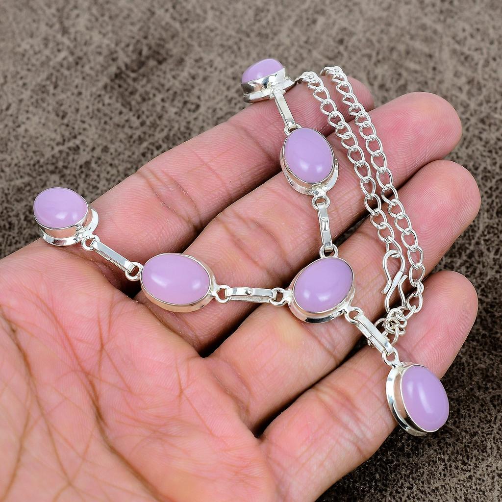 Pink Chalcedony Gemstone Handmade 925 Sterling Silver Jewelry Necklace 18" KKG-415