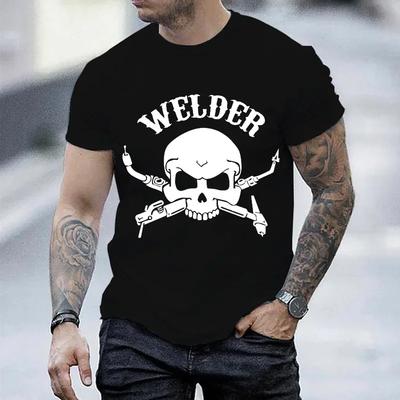 Heren T-shirt Tee Shirt Lasser Schedel Print Shirts Kleding Zwart Oversized T-shirt Tees Mechanic Grappig Design Heren T-shirt Tops