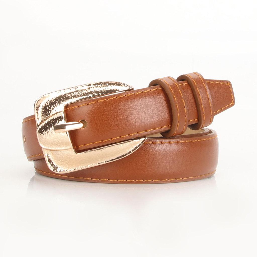 Basic Pu Ladies Belt With Gold Tone Alloy Buckle For Versatile Everyday Look коричневый