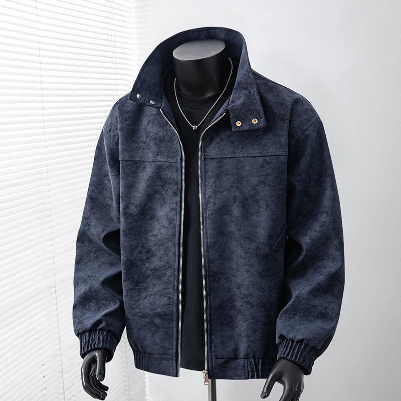 PU leather jacket men tie-dye gradual change coat men American retro lapel leather jacket men casual leather jacket flight clip