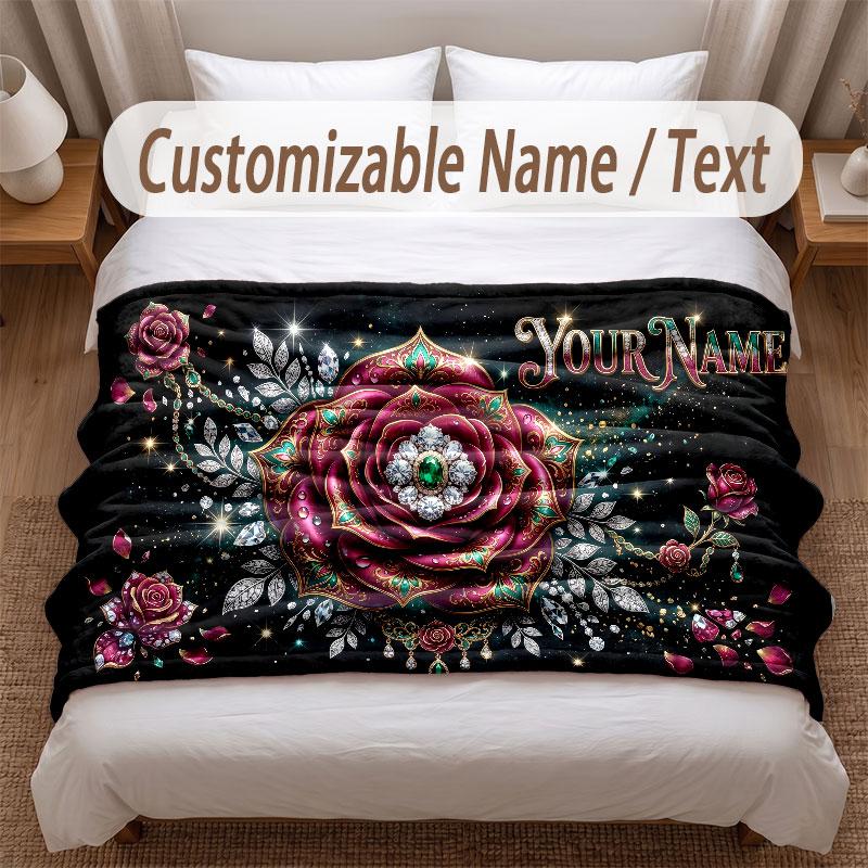 Floral Garden Theme Soft Blanket Personalized Custom Name Text Print Warm Blanket Home Sofa Bedroom Decor