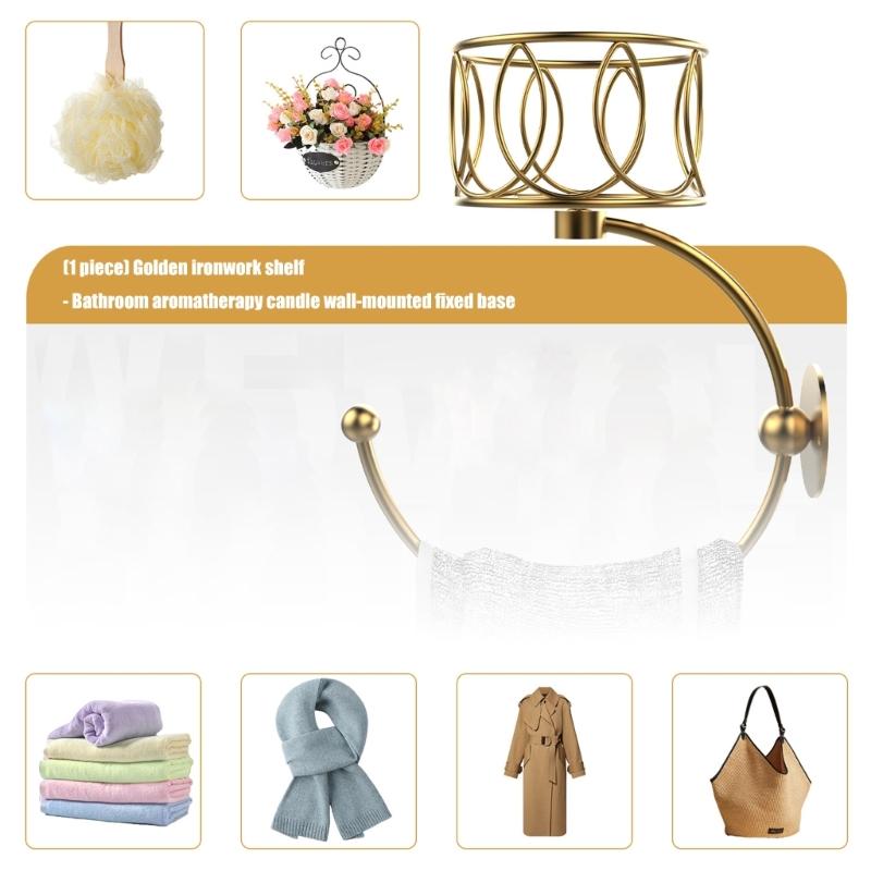 Rural Golden Metal Hallway Wall Mounted Towel Holder Hook for Towel Storage and Candle Display Organization