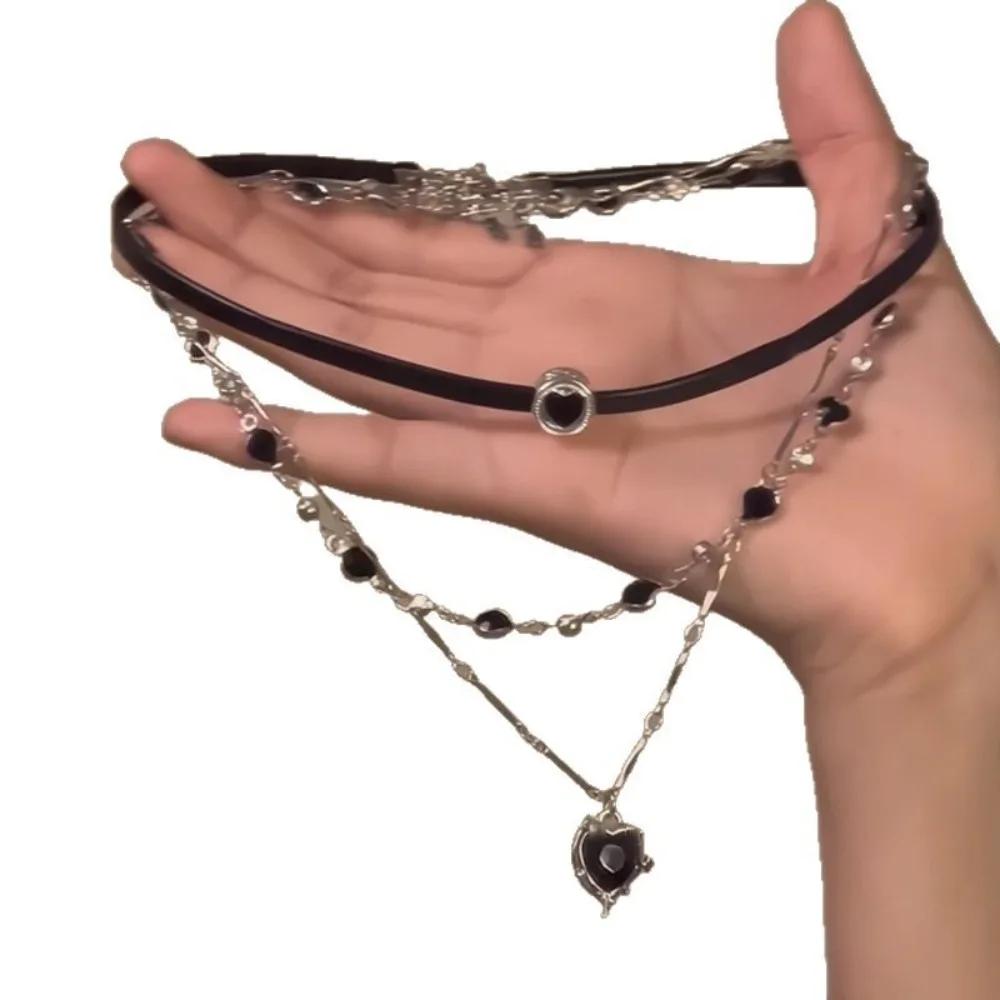 Модное Легкое Роскошное Многослойное Ожерелье Изысканное Украшение Цепочка на Ключицу Черная Кожаная Веревочная Цепочка Подарок