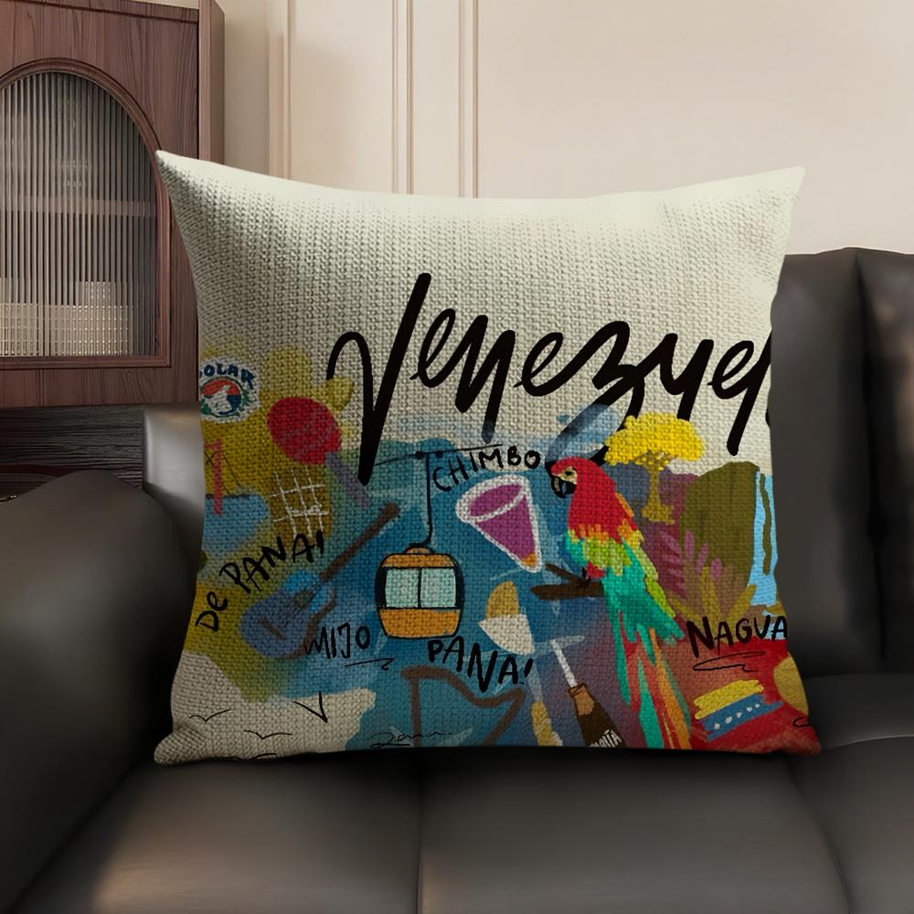 Aesthetic Art VVenezuela Cushion Cover Natural Linen Organic Fabric DoubleSided Printing Sofa Home Decor Gift Pillow Case
