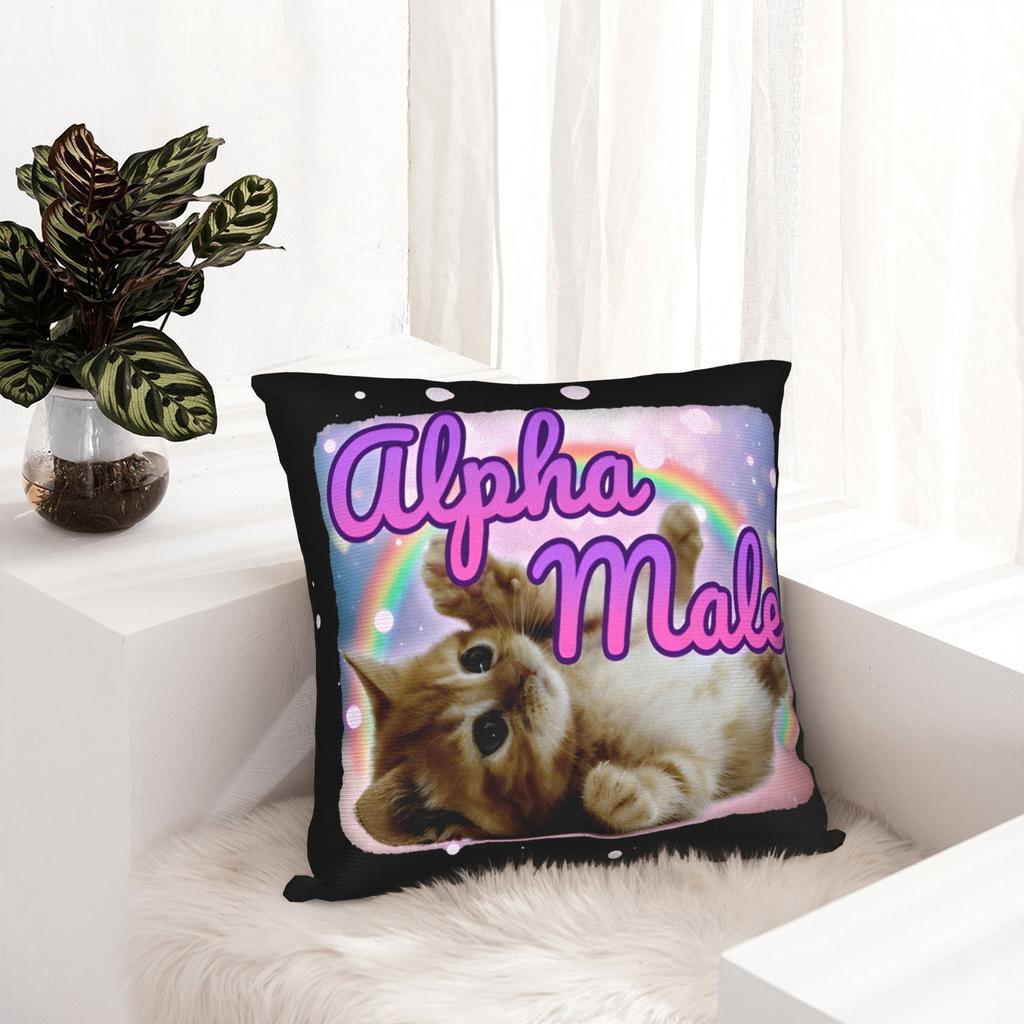 Alpha Male Cat Kitten Funny Pillow Cover Merch Printed Cushion Cover Decorative Pillow Case Cover Bedroom Multi Size