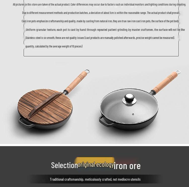 Non-Stick Cast Iron Flat-Bottom Wok - Gas Stove Compatible Pancake and Steak Frying Pan