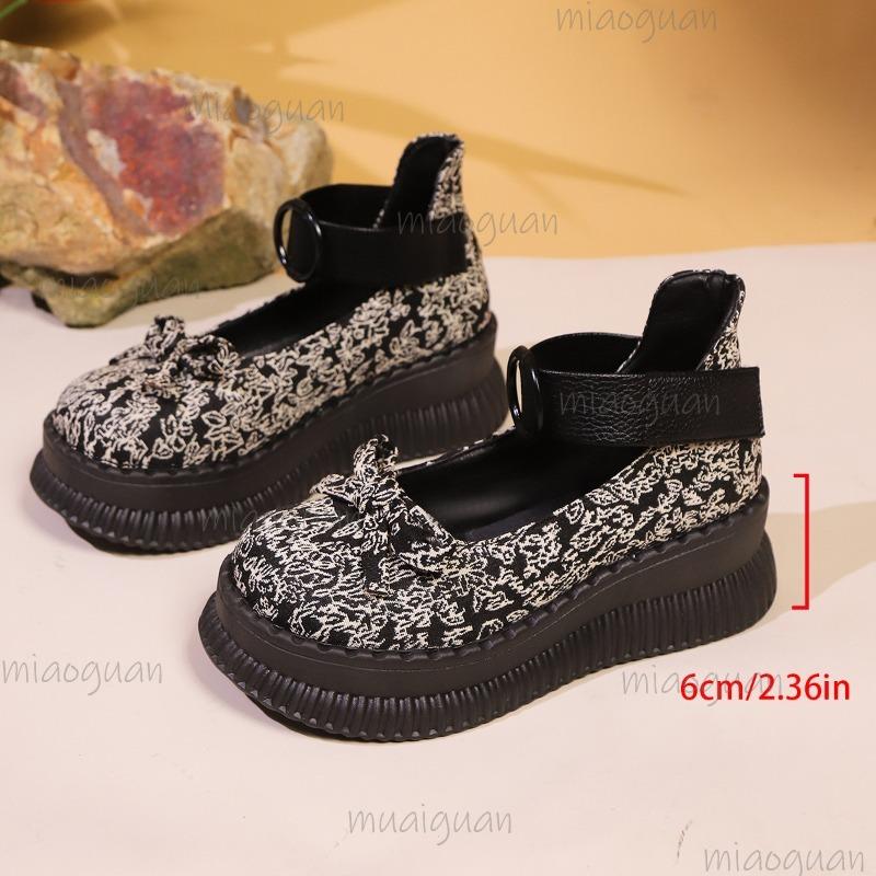 

Женские туфли Мэри Джейн Черно-белый принт Лоферы на платформе Бант Толстая подошва Ремешок на щиколотке Повседневная обувь для женщин Zapatos De Mujer 35 чёрный