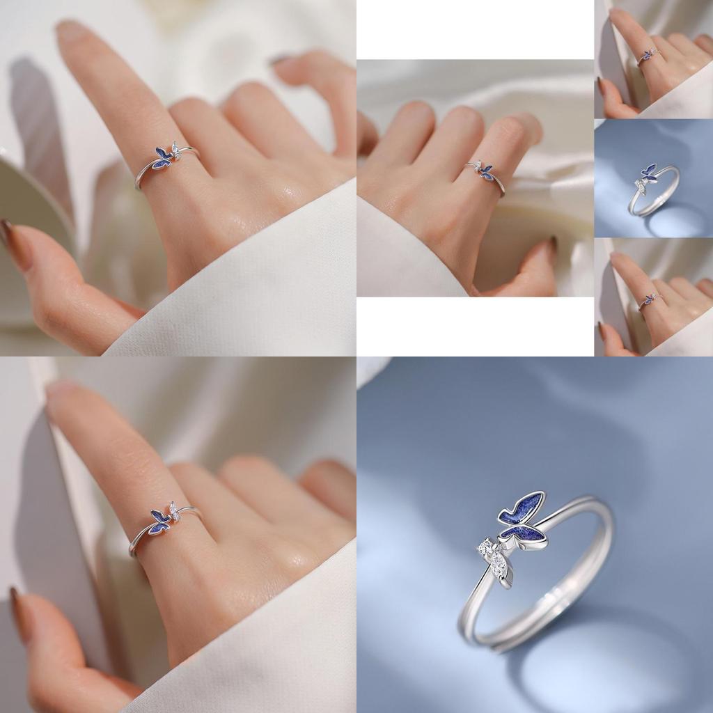 Elegant Korean Butterfly Ring For Women Adjustable Open Ring Chic Minimalist Design