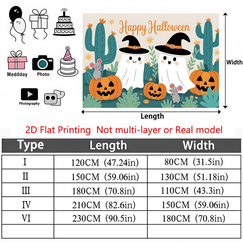 Party Backdrop Halloween Flat Cute Ghosts Pumpkins Cactus Mouse Photo Booth Decor Party Decor